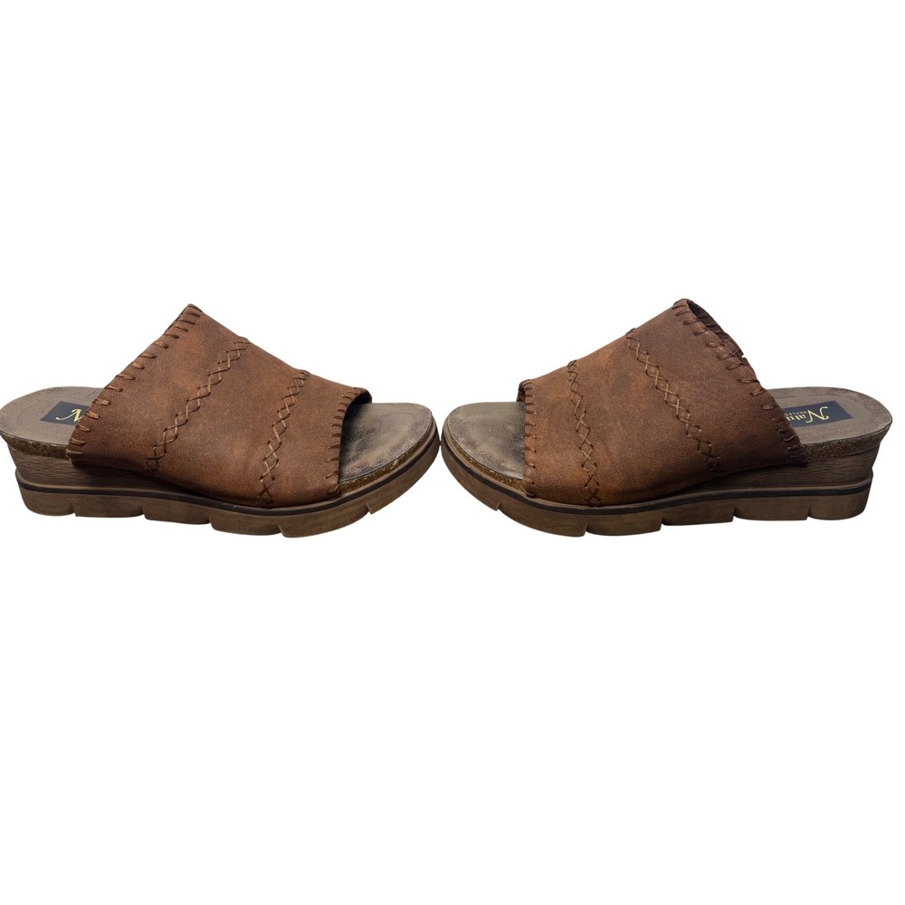 Natural Reflections Lisle Brown Wedge Slide Sandals Boho Western Size 8